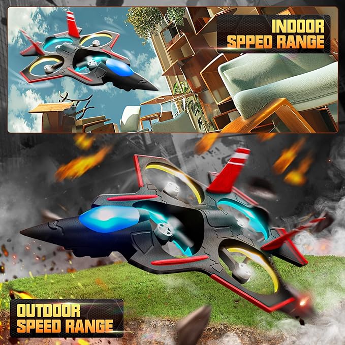 BEZGAR Brushless RC Plane with Camera | 2.4GHZ Remote Control Airplane 6-axis Gyro Drones for Kids RC Helicopter 360°Flip Jet Fighter for Beginners with LED Navigation Lights and Two Batteries