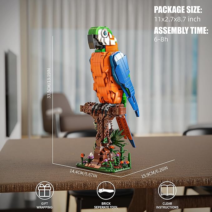 Macaw Parrot Building Sets 1138 PCS Bird Animal Building Blocks for Adults Home Office Art Decor STEM Building Toys Creative Display Gifts for Teens Boys and Girls 8-14