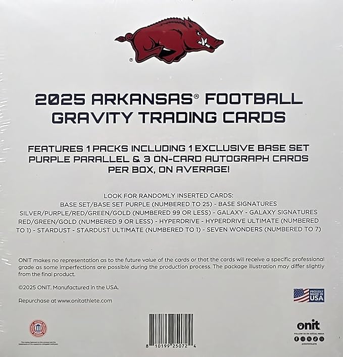 2025 Onit Gravity College Football Card Breaker Edition Box (Arkansas Razorbacks)