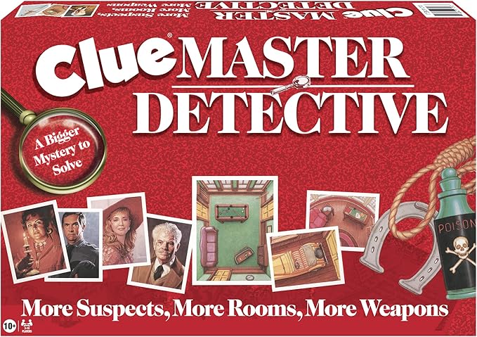 Clue Master Detective with Oversized Brass Tone Metal Weapons by Winning Moves Games USA Largest Game of Clue Ever for up to 10 Players Ages 10 and Up