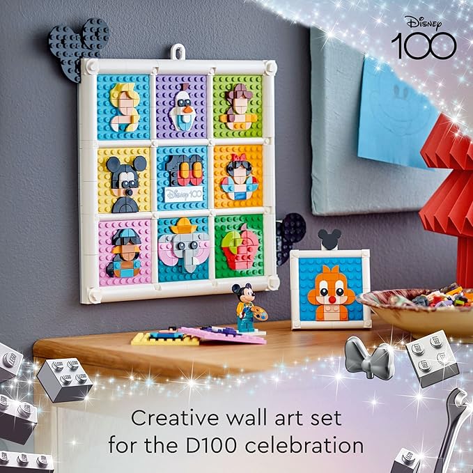 LEGO Disney Classic 100 Years of Disney Animation Icons 43221 Buildable Disney Toy with Mickey Mouse Minifigure Classic Disney Wall Art Fun Toys for Kids Ages 6+