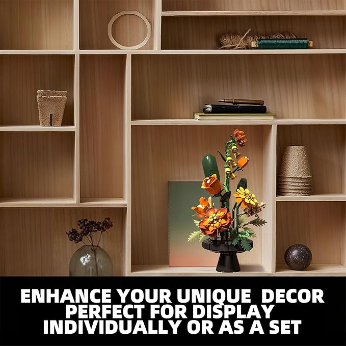 Flower Bouquet Building Blocks Set Artificial Flowers Toys Botanical Collection DIY Unique Home&ampOffice Bonsai Decoration Adults Teen Girls for BirthdayChristmas Holiday