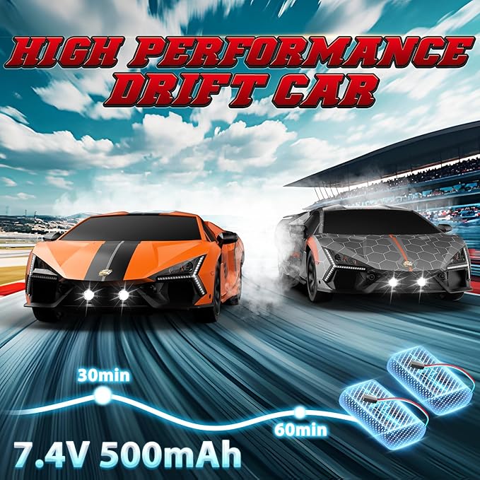 RC Drift Car 1:16 Remote Control Car 2.4Ghz High Speed RC Cars 4WD Racing Sport Toy Cars with LED Lights Spray Drifting Tires 2 Batteries for Kids Boys Girls Adults Birthday Christmas