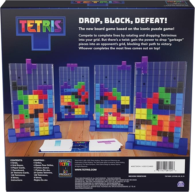 Spin Master Games Tetris: The Board Game Play the Classic Puzzle Game Tetris in Real Life Multiplayer Head-to-Head Puzzle Challenge 2-4 Players Easter Gift Ages 8 &amp Up