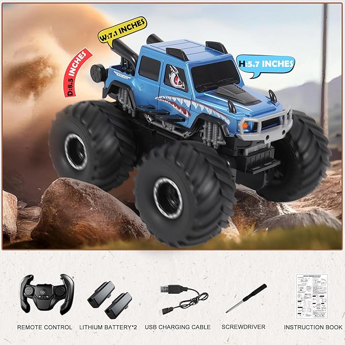 HENGI Amphibious Remote Control Car RC Monster Truck 2.4GHZ 1:16 Waterproof All-Terrain Off-Road RC Cars Toys Pool Toys Gifts for Boys and Girls Age 8-12 (Blue)