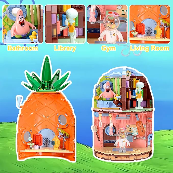 Toy Building Brick Blocks Toys Sets Display Box kit Action Figures Pineapple House Patrick Stone Star Home for Boys and Girls Kids Age 2-4 3-5 5-7 8-12 Fans Gift (2313 pcs)