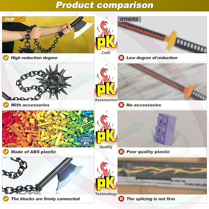 Jorumo Swords Building Sets for Adults 42in Himejima Gyomei Axe &amp Meteor Hammer Building Block Anime Sword Building Toy Katana Gift 826 Pcs