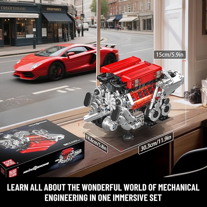 Mould King W16 Engine Building Blocks Set 10163 Combustion Engine Model That Runs Mini Engine Build Kit for Adults with Battery and Motor Engineering Construction STEM Toy (952 Pcs)