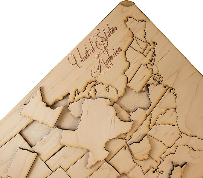 50 State American Puzzle Map - Art Kit - Raw Wood 12x18 with Stand