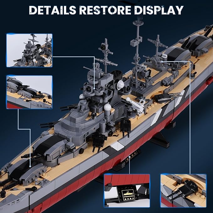 JMBricklayer Battleship Building Block Set for Adults 2537 PCS Large Bismarck Military Warship WWII MOC Battle Ship Boat Model 60015 for Home Office Decor Army Toy Gifts for Men Boys 14+