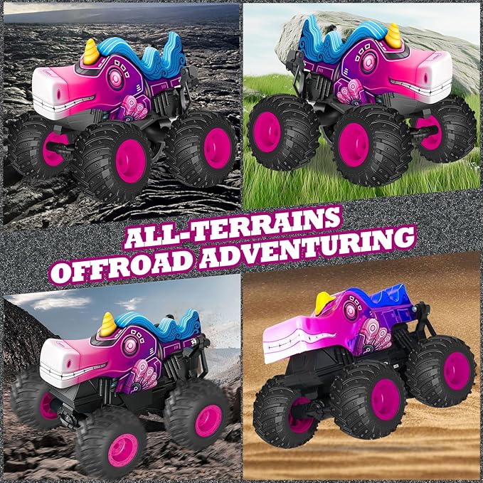 Remote Control Car 2.4Ghz Unicorn Rc Monster Truck for Girls Rchargeable Rc Truck with Lights &amp Music 360° Rotating Stunts RC Cars Toys Birthday Easter Gifts for Kids 3-5 6 7 8-12