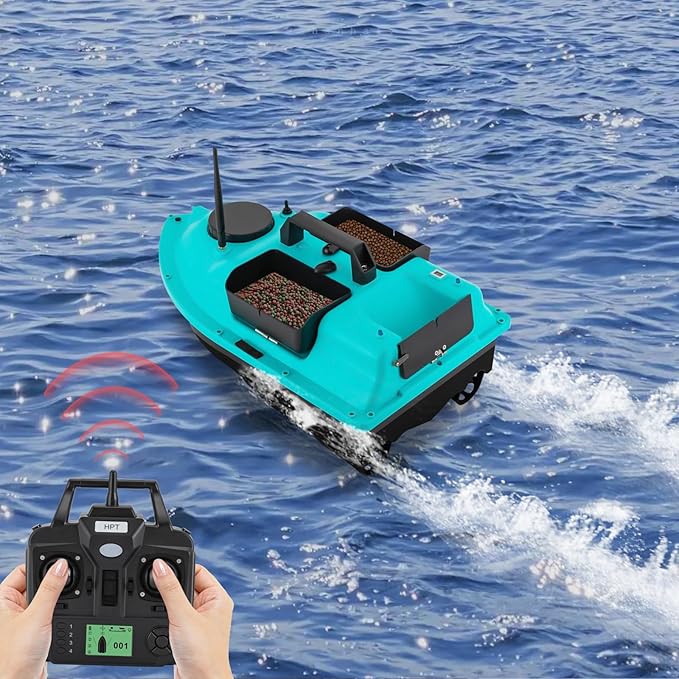 RC Bait Boat 600m/1968ft Long-Distance Control Surf Fishing Bait Boat 4.4LBS Loading Capacity with Dual 5200mAh Battery and LCD for Lake/Ocean Angling Auto Navigation (Blue)