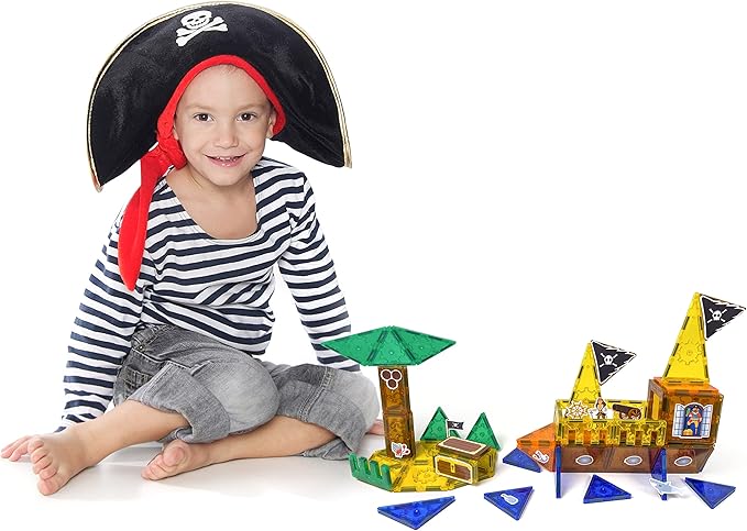 Tytan Tiles Pirate Ship &amp Island 60-Piece Magnetic Tiles Building Set Fun Kids’ STEM Toy Creative Play Shape &amp Pattern Recognition Fine Motor Skills Includes Storage Bag Ages 3 and Up