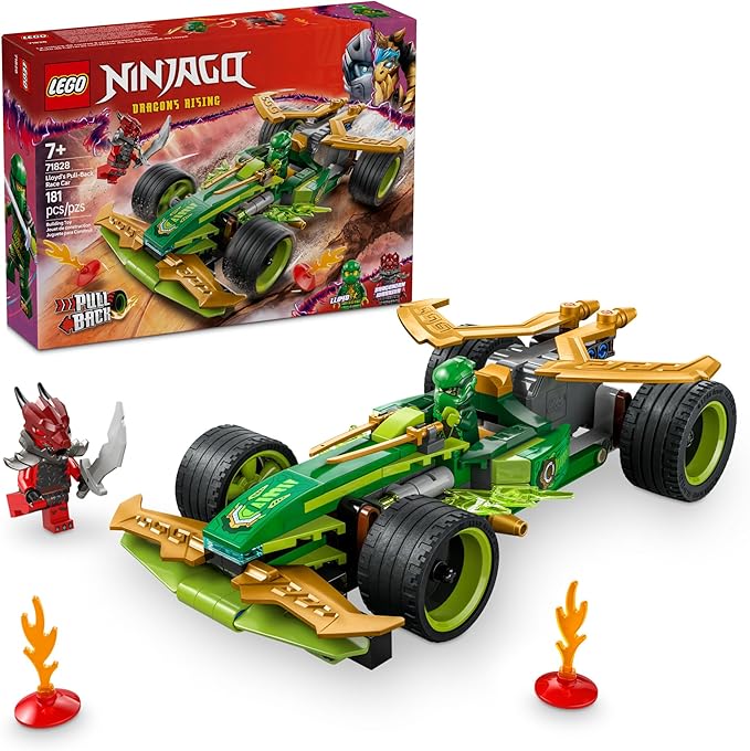 LEGO NINJAGO Lloyd's Pull-Back Race Car Toy - Building Toy for Pretend Play for Boys and Girls Ages 7+ - Toy Car for Kids with 2 Minifigures - Gift Idea for Birthdays - 71828