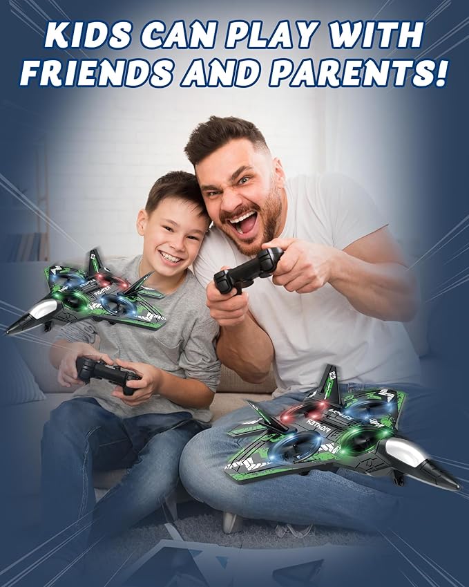 Drones for Kids Form RC Plane Remote Control Airplane Aircrafts for Boys and Girls Jet Helicopter Drones with LED Lights 360° Flip 2 Rechargeable Batteries (Green)