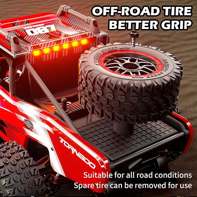 RC Cars 1:14 Remote Control Car 50 KMH Fast RC Truck for Kids Adults Boys 2.4 GHz All Terrains 4WD RC Dune Buggy Off-Road RC Monster Truck Short Course Car with 2 Batteries (Red)