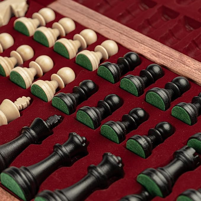 A&ampA Premium Folding Chess Set 19 Wooden Board &amp 3.75 King Height Staunton Pieces with 2 Extra Queens Portable Travel Game Set (Natural Mahogany 19 Inches)
