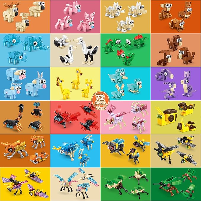 Party Favors for Kids - 24 Pack 72 Kinds of Animals Building Block Toy Goodie Bags Fillers Classroom Carnival Prizes Stuffers Gifts Building Set Christmas Birthday Gift for Boys Girls Ages 6-12