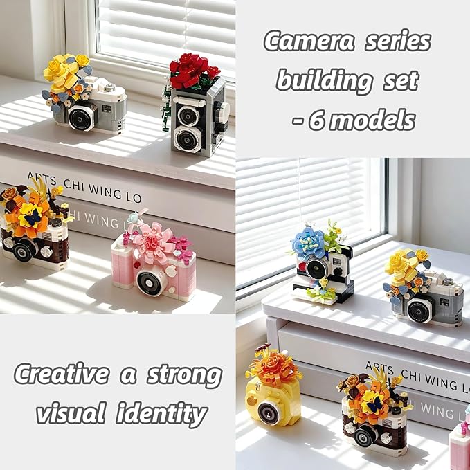 6 Mini Flowers Camera Micro Bricks Building SetMiniature Toys for Home Decor Creative Gifts for Adults Teens 14+ or Photography Fans 1652 Pieces