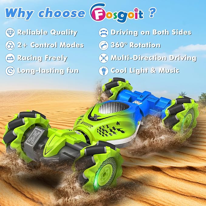 Gesture RC Car 2.4GHz 4WD Gesture Sensing RC Stunt Car Toys for 6-12 Years Old Boys Girls Hand Controlled Remote Drift Twist Offroad 360° Rotation with Lights Music for Birthday Gifts