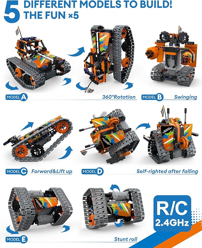 5 in 1 STEM Remote Control Building Kit 392Pcs Blocks Erector Projects Set Toys for Kids Age 8-12 Build a Tank/Robot/AVT DIY Science Educate 6 7 9 10 11 Years Old for Boys &amp Girls Gift Ideas