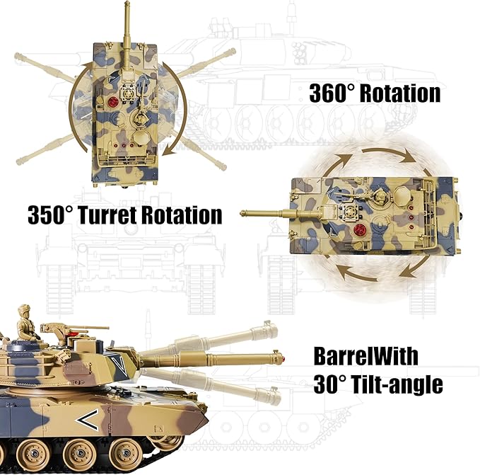 KAIM 1/24 RC TankRemote Control Tank for Boys with Smoke Lights &amp Sounds2.4GHz US M1A2 Abrams Army ModelMilitary Toys Gift for Kids Ages 6+