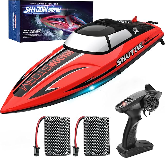 BEZGAR Remote Control Boat for Kids - 2.4GHz Fast RC Boat with LED Lights &amp Portable Suitcase for Pools Lakes &amp Salt Water Summer Water Toys Gifts for Boys &amp Girls Age 6 7 8-12 Years Old