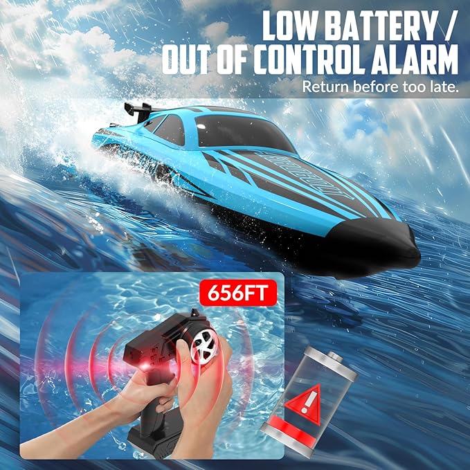 volantexrc Brushless RC Boats for Adults 30+MPH Fast Remote Control Boat with 2 Rechargeable Batteries for Lakes 30+ Mins Full Proportional Boats High Speed RC Boat for Adults (79705 Blue)