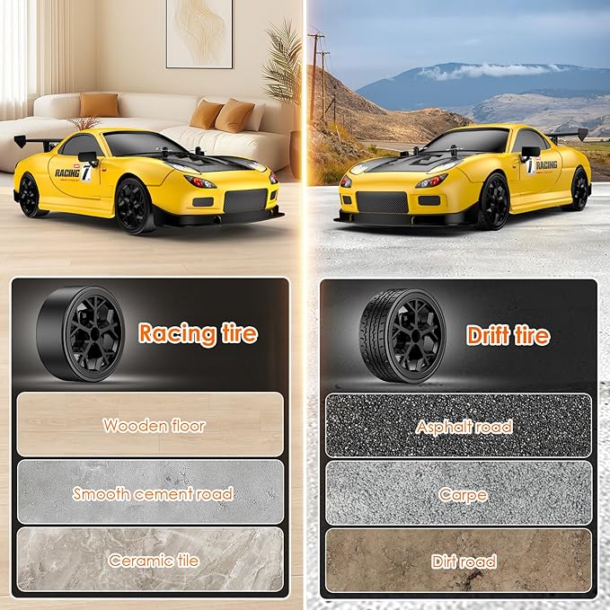 RC Drift Car 1:14 4WD Drift Remote Control Car 2.4GHz 28km/h Drift RC Car LED LightsRacing and Drift Tires RTR for Teens Kids Boys
