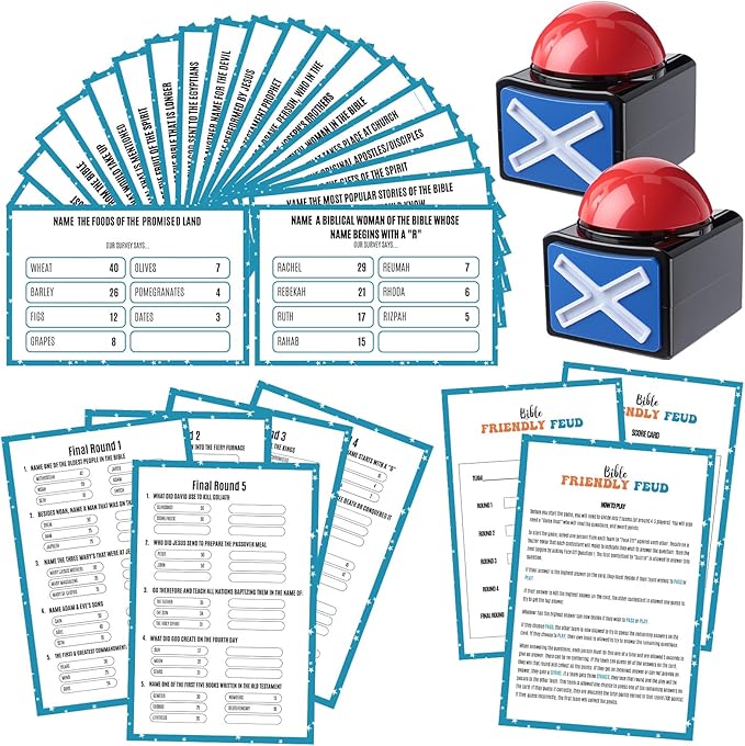 Christian Bible Friendly Game with 2 Answer Buzzers Religious Family Card Church Group Fun Trivia Quiz for Easter Party Office Class Team Building (Square)