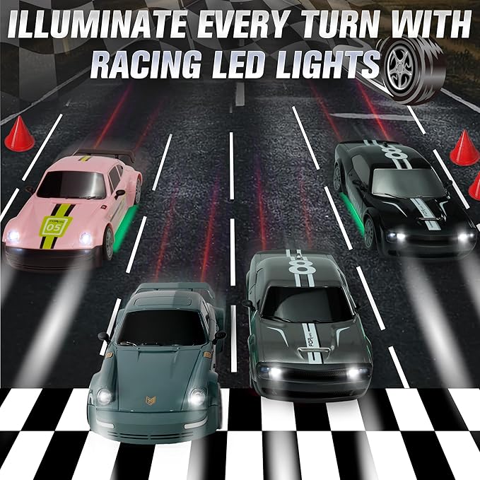SANCO 1:20 RC Drift Car - 2.4G Drifting Car with Dual Tire System &amp LED Lights 20+KM/H 50-Minute Playtime Racing Toy Remote Control for Adults Boys Girls 2pcs Rechargeable Batteries （Pink）