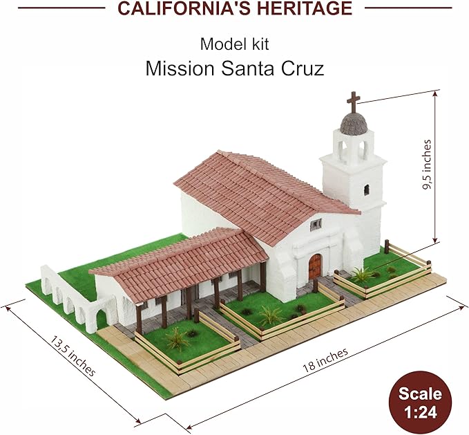 California Mission Santa Cruz – 3D Plaster Brick Model Kit 1370 Pieces Mini-Bricks Constructor Realistic Diy Building Set Stem Educational Architecture Toy for Teens &amp Adults Scale 1:24