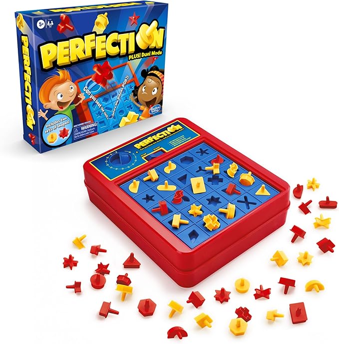 Hasbro Gaming Perfection Plus 2-Player Duel Mode Popping Shapes and Pieces Ages 5 and Up Easter Gifts for Kids (Amazon Exclusive)
