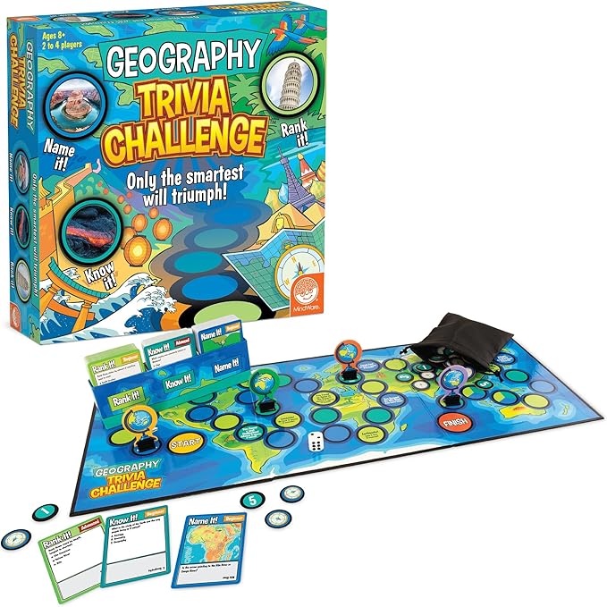 MindWare Geography Trivia Challenge - Board Game for Kids 8-12 and Up - Fun Trivia with 432 Double-Sided Question Cards - Educational Geography Game - Ages 8 and Up