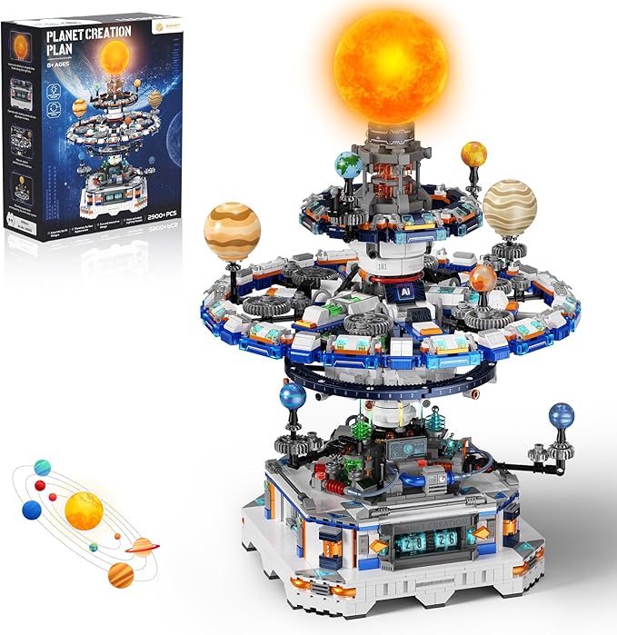 Rotating Solar System Building Set with LED Lights 2900 PCS Collector's STEM Model Kit 8 Orbiting Planets &amp Glowing Sun – Educational Gift for Adults Kids 8+ Astronomy Enthusiasts