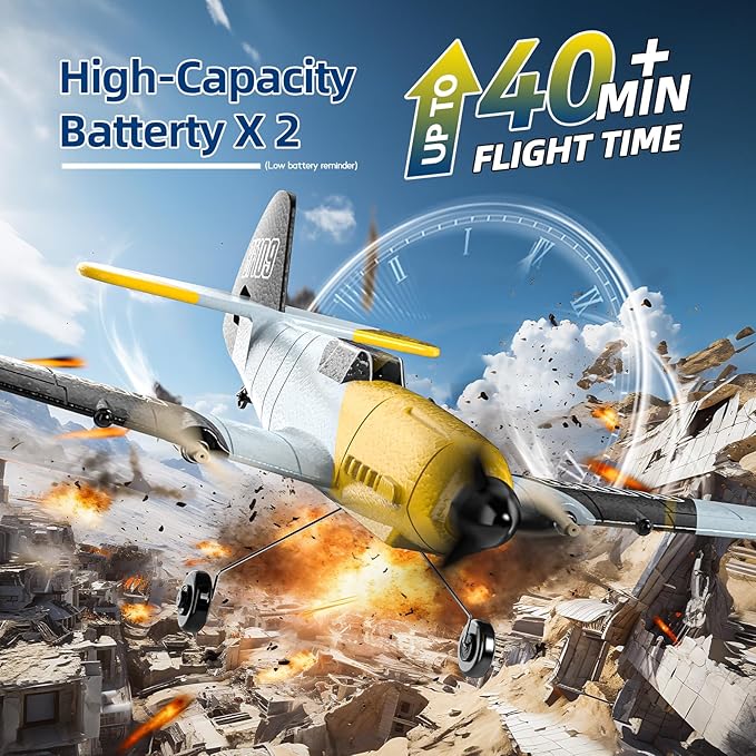 DEERC RC Plane 3 Channel BF-109 Remote Control Airplane Fighter Toys2.4GHz 6-axis Gyro Stabilizer RTF Glider Aircraft Plane with 2 BatteriesEasy to Fly for Adults Kids Beginners Boys