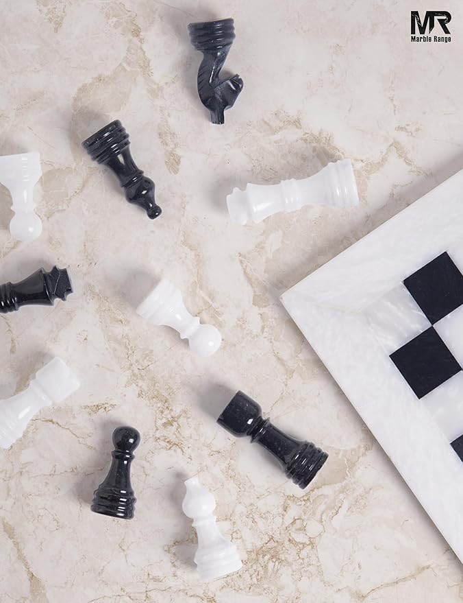 Marble Chess Set for Adults 12 Handmade White &amp Black Board Game with 32 Chess Pieces 2 Extra Queens &amp Storage Box Luxury Travel Game Elegant for Home Decor