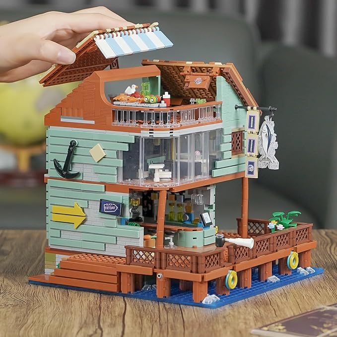 Harbour Restaurant House Mini Bricks Building Kit Ideas Creative Architecture Building Toys Birthday Gift for Adult Boys Girls -2096 Pieces (Not Compatible with Lego Set)