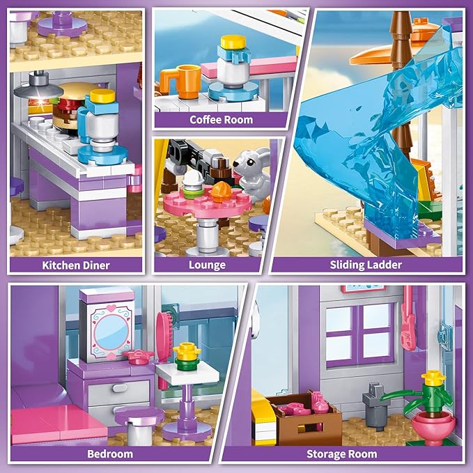 955 Pcs Friends Seaside Villa Building Set Beach House Building Block Toys STEM Creative Vacation Hut Brick Kit with HelicopterSailboatYachtBirthday Gifts for Kids Girls Boys Age 6-12+