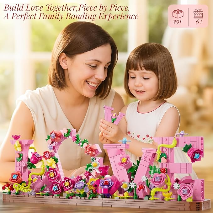 Heart Ornament Building Toy KitLove Shaped Flowers Building Set791PCS Flowers Roses Botanical Plant DIY Collection for Adults Kids Girls and BoysHome Decor Gift for Birthday Valentines