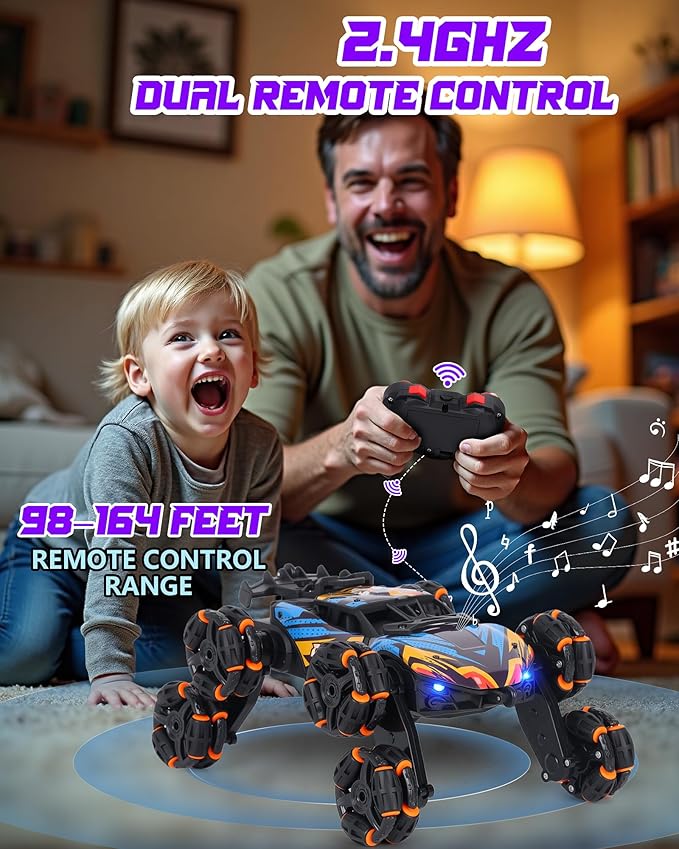 HuiJuKeJi Gesture Sensing RC Stunt Car Toy for Kids 2.4GHz Remote Control Car Toy 1:18 8WD Hand-Controlled Vehicle with Auto Demo Spray Lights and Music for Birthday Ages 6-14