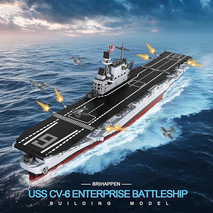Military Battleship Building Set for Adults Boys 14+ World Class USS CV-6 Enterprise Battleship Collectible Display Model Large Warship Building Set Birthday Gifts (1883 Pieces)