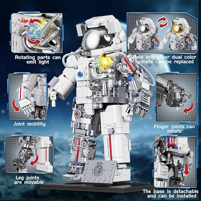 Space Astronaut Building Set Compatible with Lego Space Model with LED Light fors Adults Gifts for Boys 6+ 907 PCS Cool Collectible Gift Toys for Adults