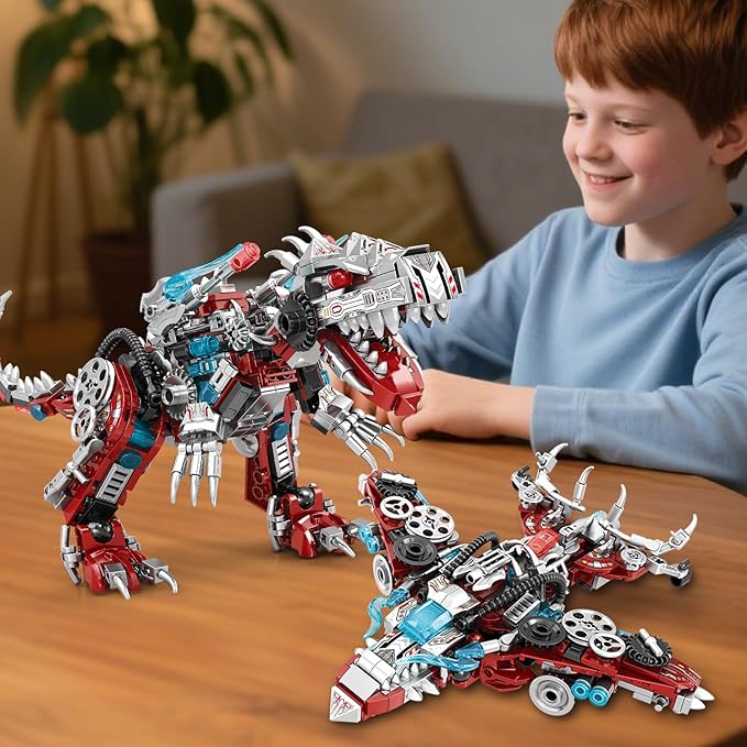 STEM 2 in1 Dinosaurs Building Set Compatible with Lego Dinosaur Set Transforming Fighter Jet Building Kit for Adults Educational Gift Toy for Kids Boys 6-10 (422 PCS)