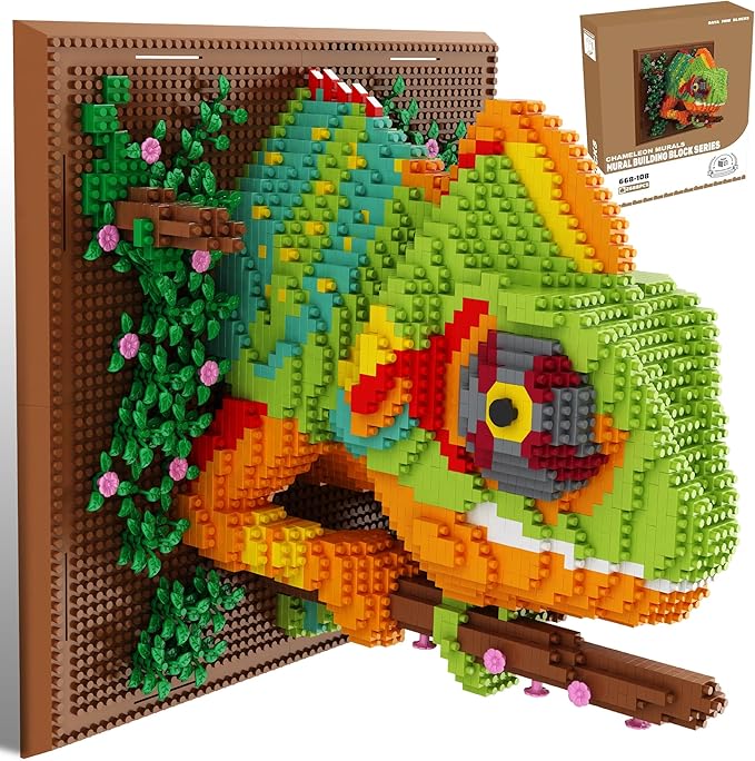3D Wall Art Chameleon Mini Building Blocks Set - Cute Animal Mural Micro Building Block Bricks Craft Kit Creative Ideals Toy for Kid Adult Collectible Architecture Decoration Party Favor 2688PCS