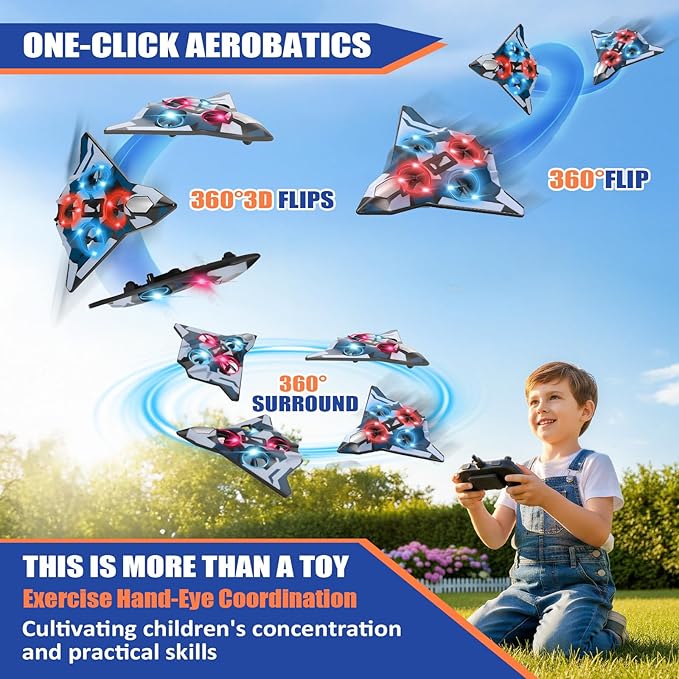 Foam Remote Control Airplanes for Kids &amp Adults | RC Fighter Jet with Light 360° Flip Fighter Jet Toys Stunt Roll Airplane Toy Great for Beginners Christmas &amp Birthday Gift for Kids Boys Ag
