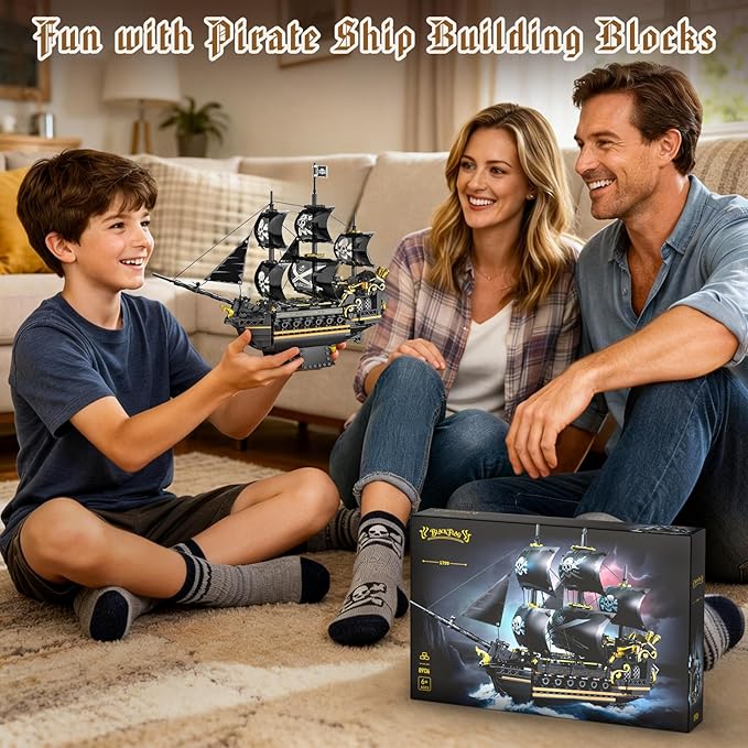 Pirate Ship Building Set for Adults &amp Kids 8-12 Black Pearl Inspired Ship Model Kit with 3-Mast Sails Collectible Pirate Boat for Display Home Office Decor Birthday Easter Gift (801 PCS)