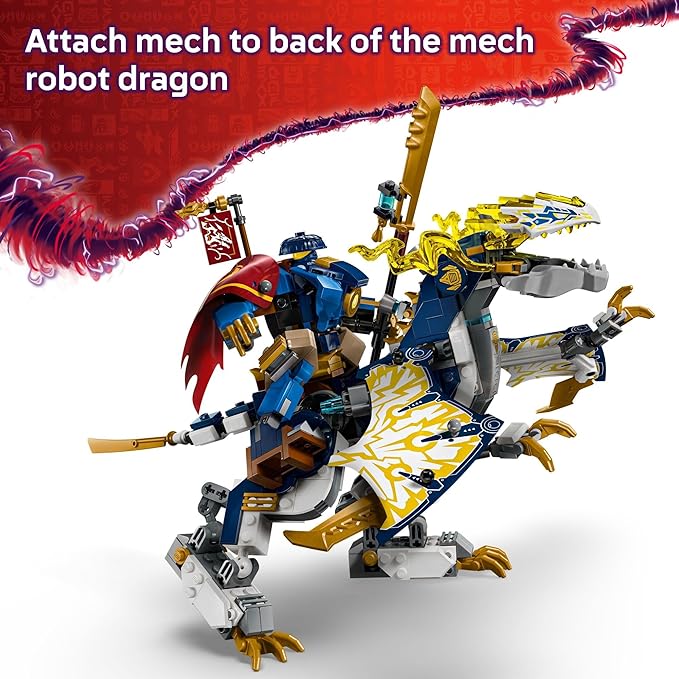 LEGO NINJAGO Rogue’s Mech Dragon Rider Building Toy - Dragons Rising Play Set &amp 4 Ninja Toy Minifigures for Boys &amp Girls Ages 8+ - 2 Ways to Build &amp Play - Gift Idea for Birthdays - 71843