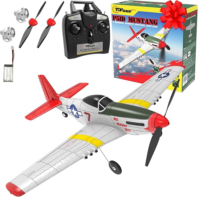 Top Race Remote Control Airplane RC Plane 4 Channel Ready to Fly RC Planes for Adults Advanced Foam Plane Remote Control Cessna P51 Mustang Upgraded with Propeller Saver (14 * 15 inch)