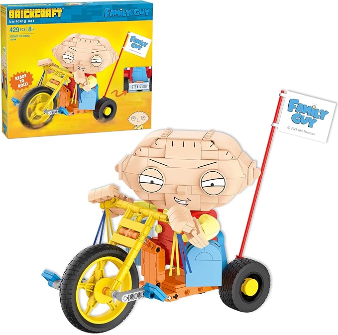 Brickcraft Family Guy Stewie on Trike Building Kit 429 Piece Construction Set Collectible Figure &amp TV Show Memorabilia Gift for FansKids and Adult Builders Ages 8+ for Display on Desk Shelf or